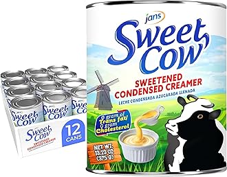 Jans Sweet Cow Condensed Milk (375g, Pack of 12) Sweetened Condensed Milk Canned Creamer for Baking, Leche Condensada