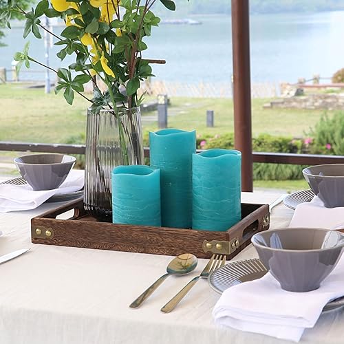 Vista 4 de Rhytsing Velas LED sin llama de cristal turquesa con función de temporizador para verano y bodas, luz blanca cálida, acabado de cera real, 6