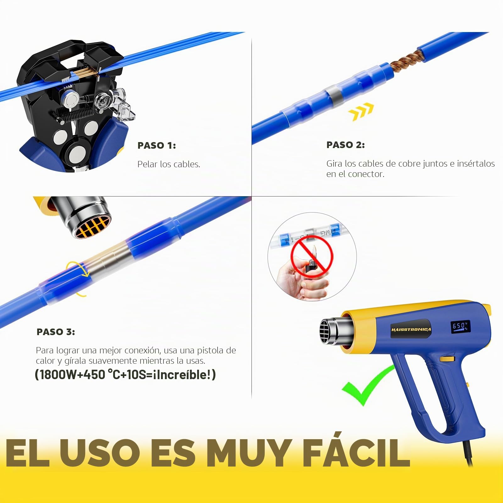 haisstronica Conectores de cable con sellado de soldadura de 340 piezas: conectores de cable termorretráctiles de grado marino: terminales de cable de empalme a tope