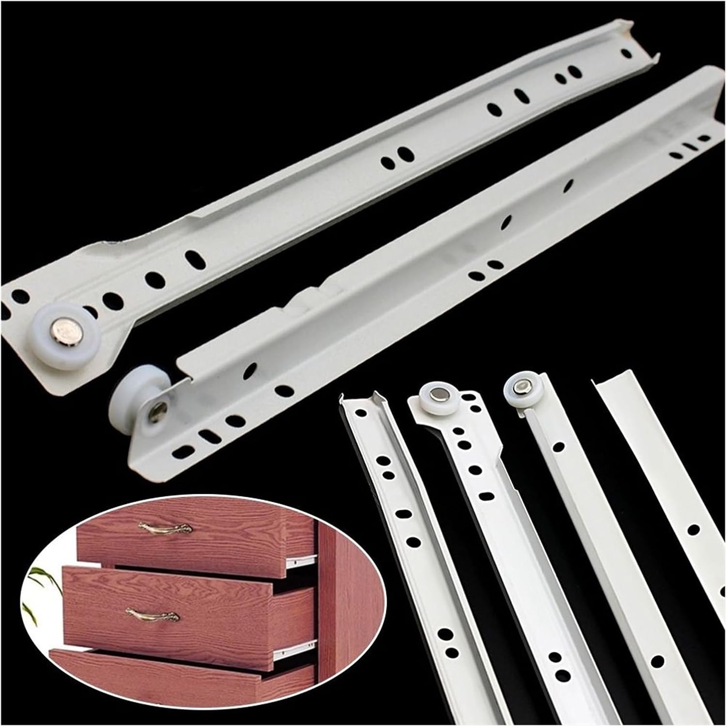 1Pair Two Section Drawer Track Slides Cabinet Rails Chute Roller Pulley Furniture(14inch-35cm)