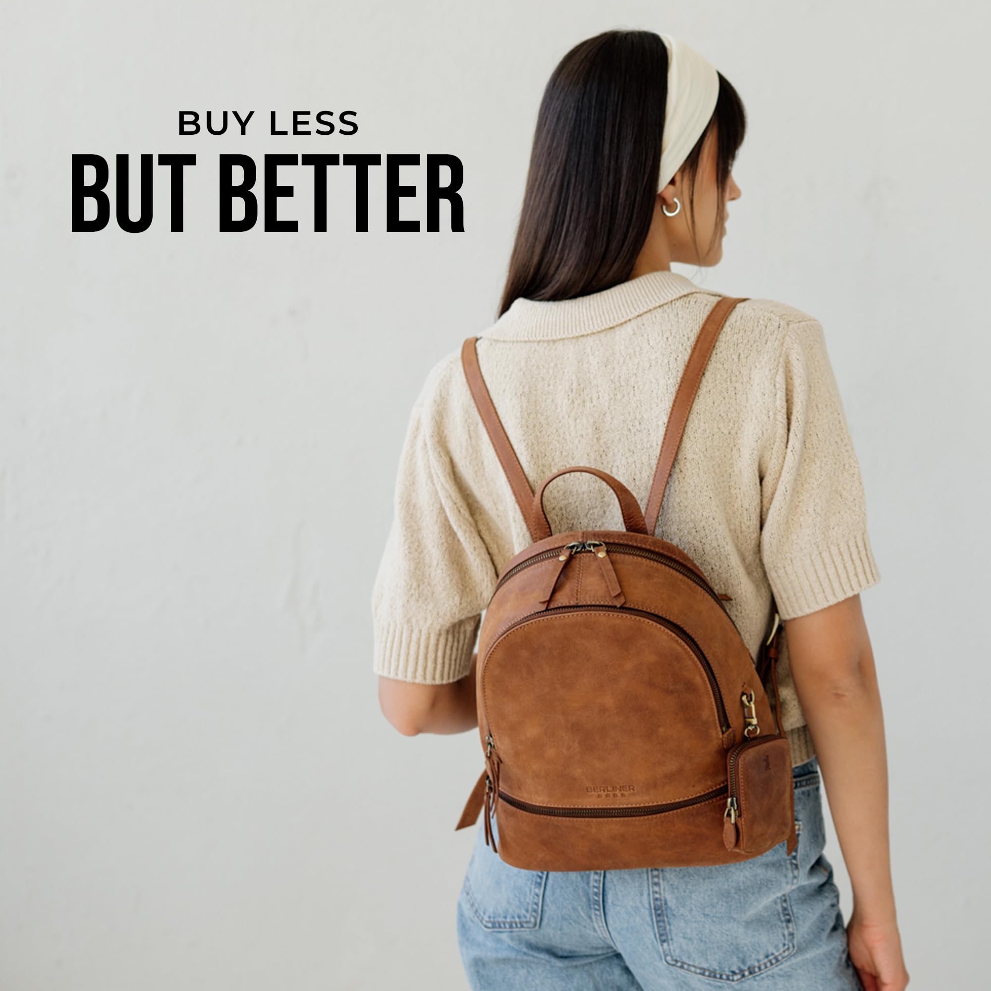 Berliner Bags Vintage Rucksack Florence, Kleine Tagesrucksack, Cityrucksack aus Leder wasserabweisend für Damen - Braun