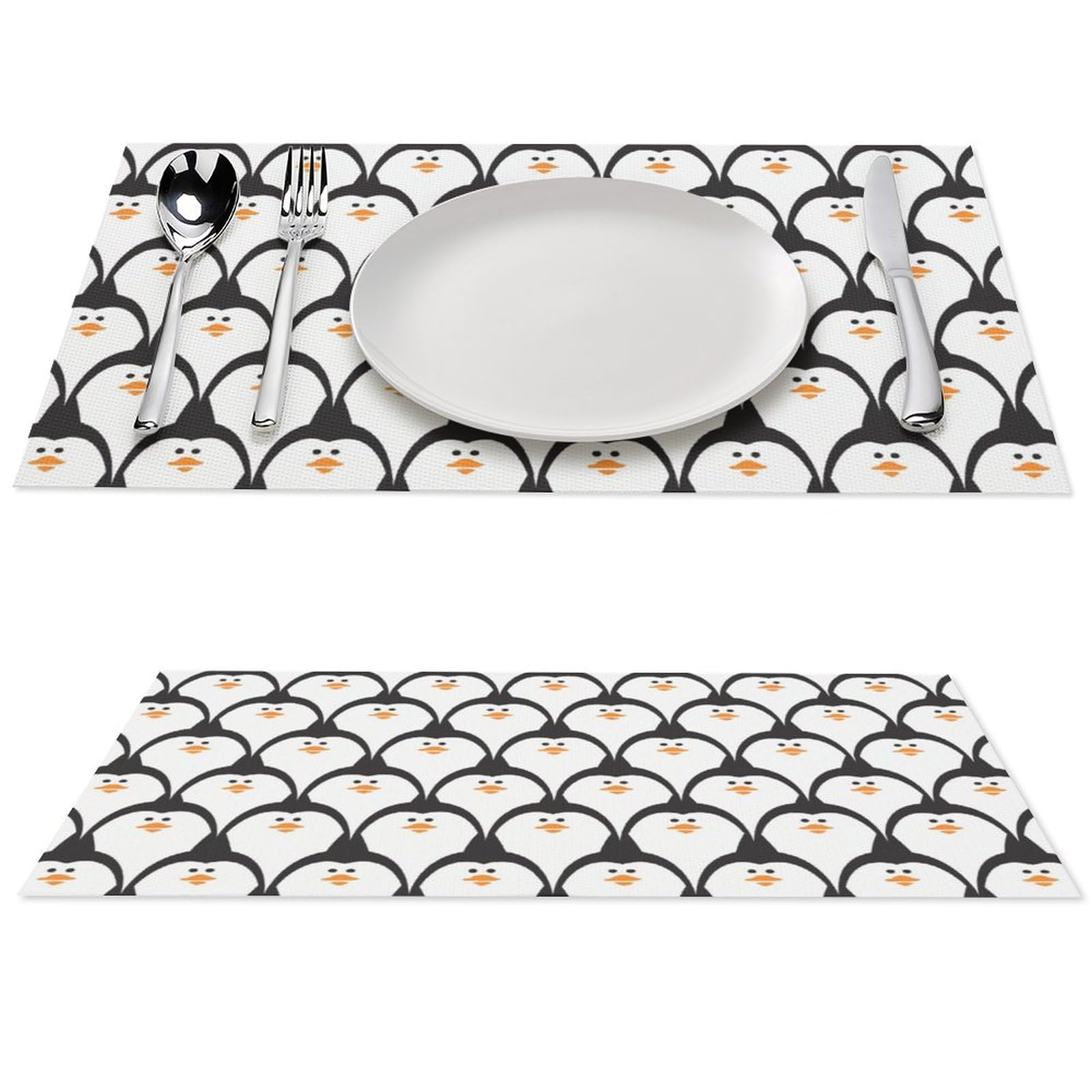 Cute Penguin Placemats Set of 6 PCS Washable Table Runner 18" X 12" Place Mats for Kitchen Party Dining Decoration