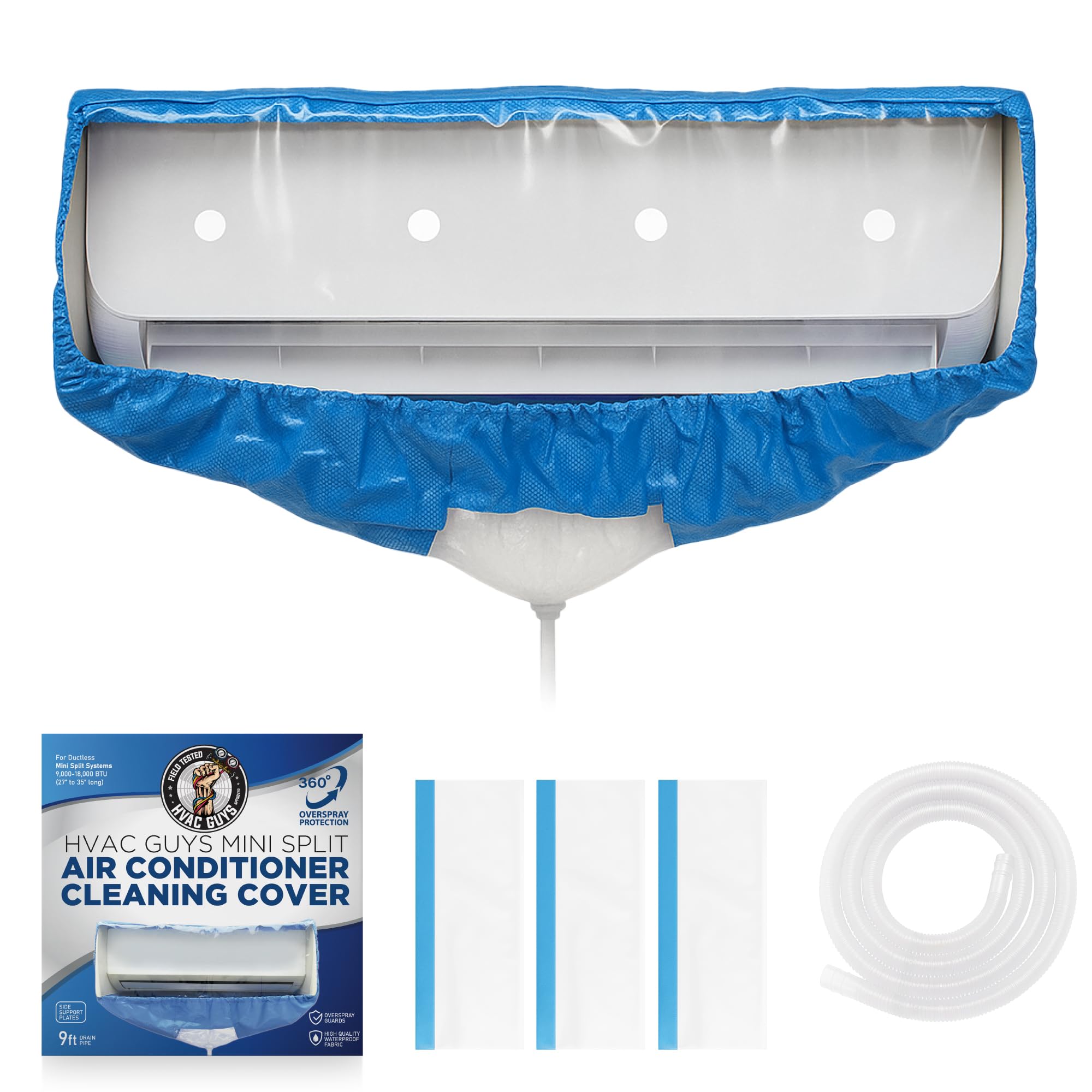 Mini Split Cleaning Bag | 360 Waterproof Design | Fits Systems 27in - 39in Long | Mini Split Cleaning Kit Includes Overspray Guards and Drain Hose