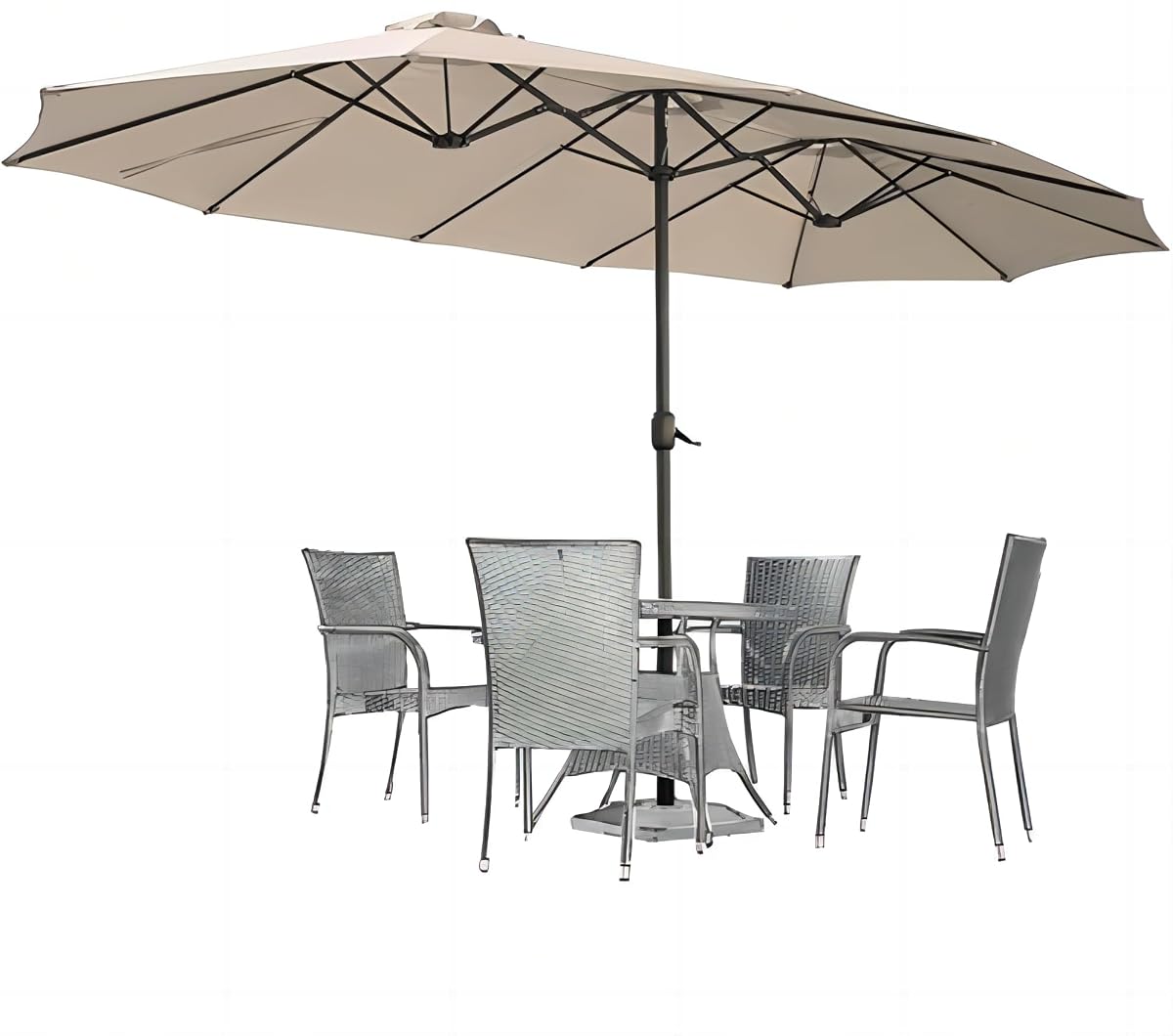 AECOJOY 15x9ft Large Patio Umbrella, Double-Sided Umbrella Outdoor Patio, Rectangle Market Table 177''x104'' Umbrellas with Crank Air Vents for Deck Pool Patio (1.9" Pole, Tan)