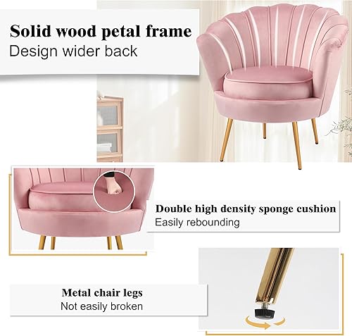 Miniatura 4 de DAGONHIL Silla decorativa tapizada moderna de mediados de siglo, silla de tocador de pétalos, sofá individual de terciopelo retro con patas de metal