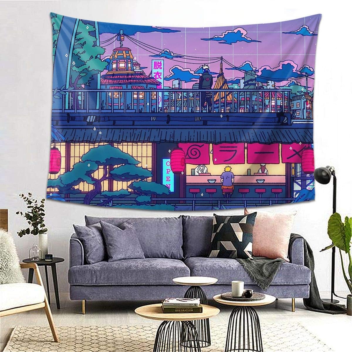Bietyuio Japanese Anime City Bedroom Tapestry with Funny Birthday Decorative Art Wall Poster Bounty Banner Vibrant Tapestries for Bedroom Decor 40x60 inches