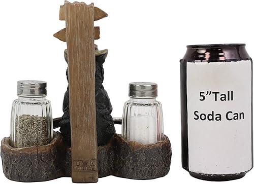 Miniatura 4 de Ebros Gift Rústico Oso de Papá Negro Occidental con escopeta sentado en el cruce de árboles Banco de troncos de sal y pimentero, Figura de soporte