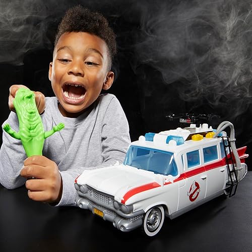Miniatura 6 de Ghostbusters Track & Trap Ecto-1 Vehículo de juguete con susto cuenta con accesorio Ecto-Stretch Tech Slimer, compatible con juguetes de 5 pulgadas,
