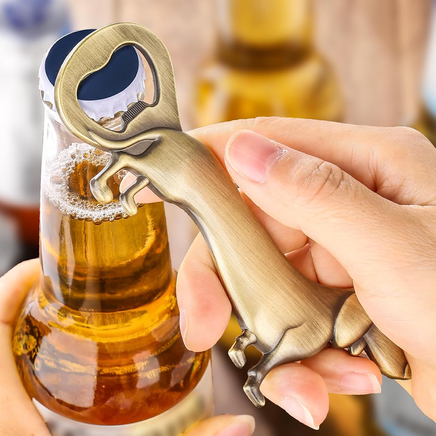 LKKCHER Dachshund Bottle Opener & Wine Stopper Bar Gift Set, Wiener Dog Themed Gifts for Men Women Dog Lovers, Ideal Birthday Father's Day Xmas Present, Bronze with Gift Boxes and Cards
