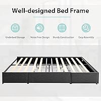 Vista 6 de KOMFOTT Base de cama de tamaño matrimonial con 3 cajones, plataforma tapizada de tela, base de colchón con soporte de listones de madera,