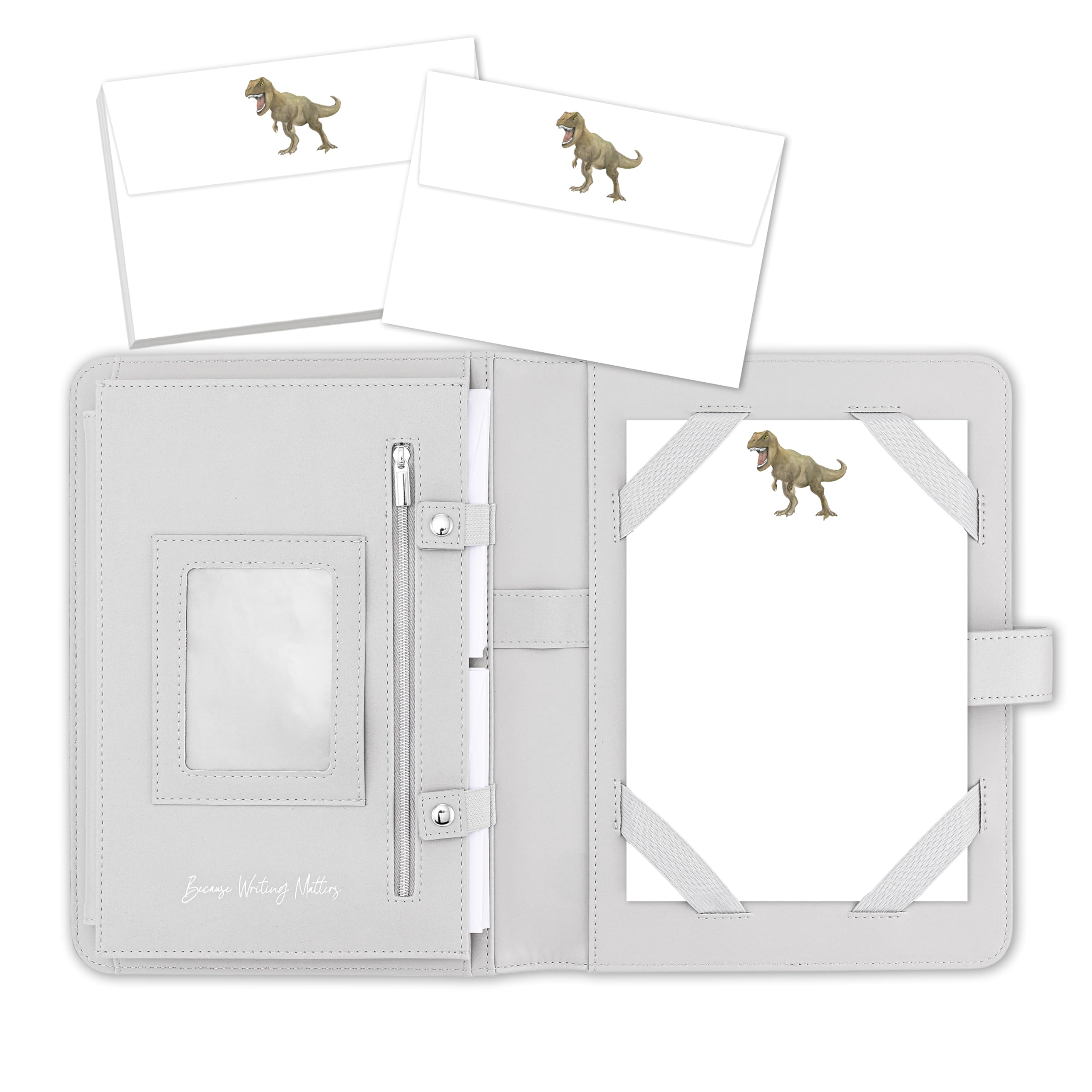 Me Loovely Tyrannosaurus Rex Dinosaur Letter Writing Paper and Envelopes Set Stationery Supplies | Gifts (20 Letters & 20 Envelopes with Grey Organiser)