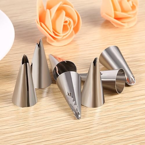 Miniatura 5 de Juego de 7 boquillas de glaseado para decoración de pasteles, puntas de tubería de glaseado de acero inoxidable, herramientas para hornear fondant,