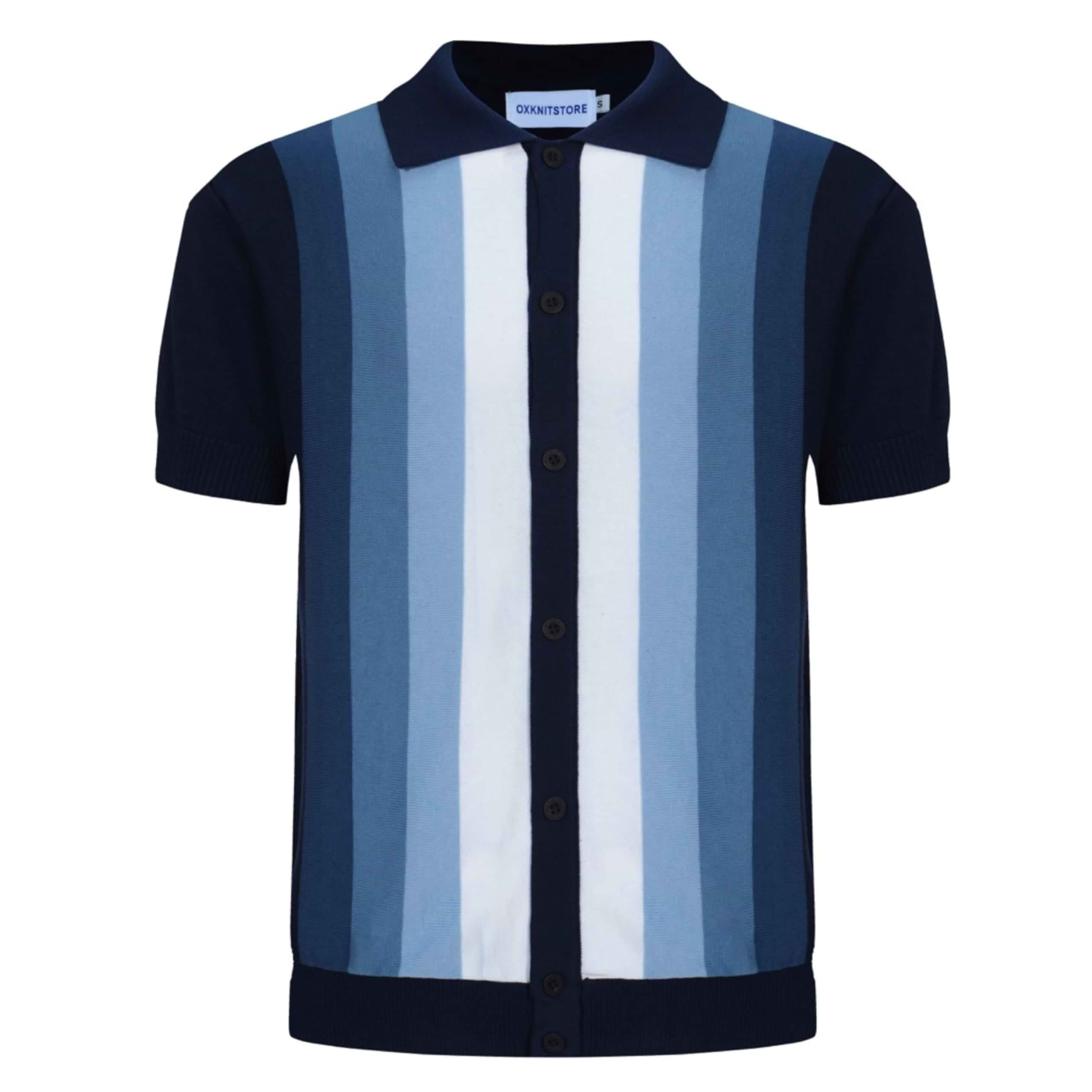OXKNIT Men’s Knitted Vintage Polo, Gradient Stripe Short Sleeve Retro Polo Shirt for Men 60s&70s Striped