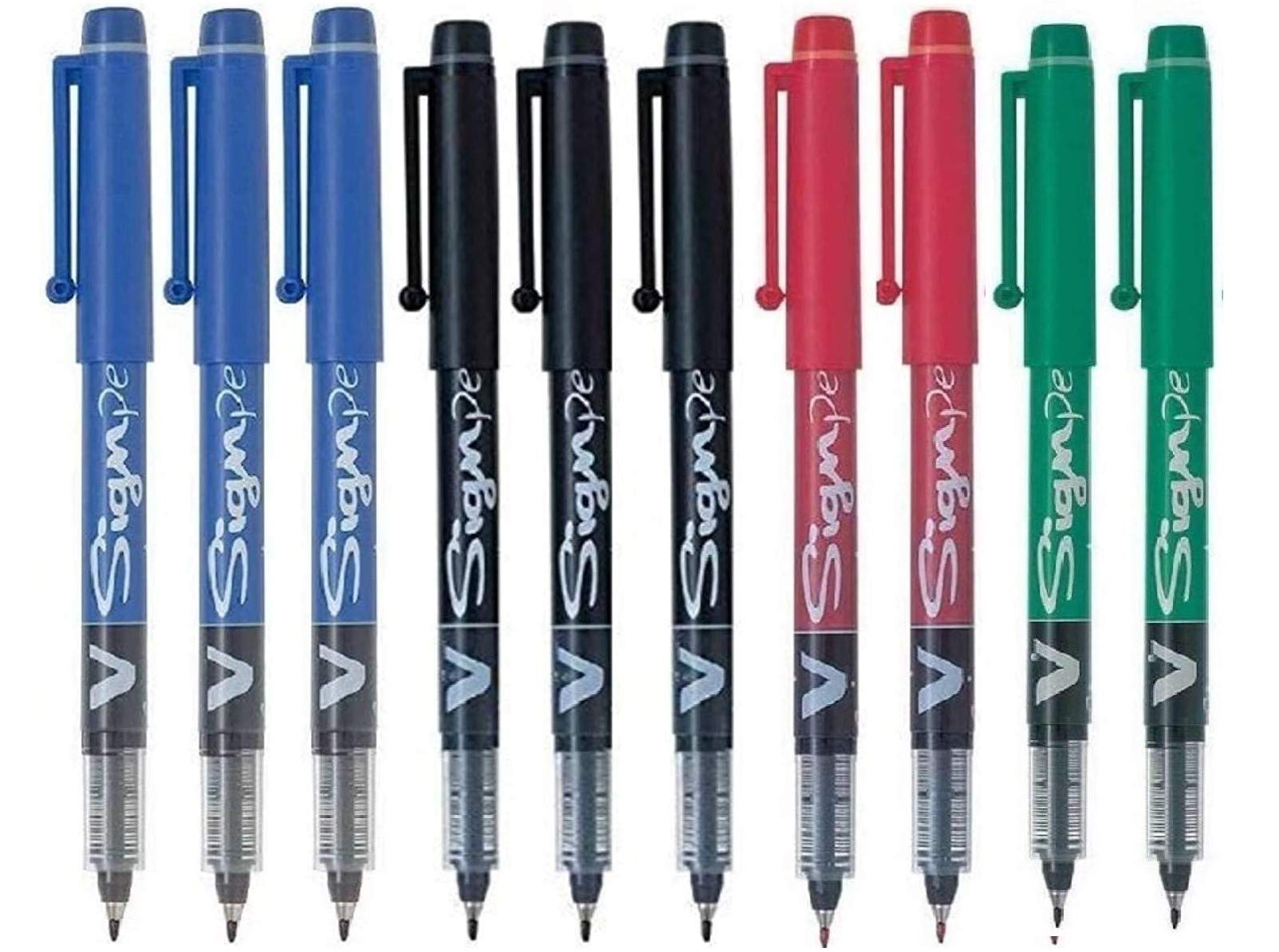 PILOT 10 x V Sign Pen Pens (3 Blue, 3 Black, 2 Red, 2 Green)