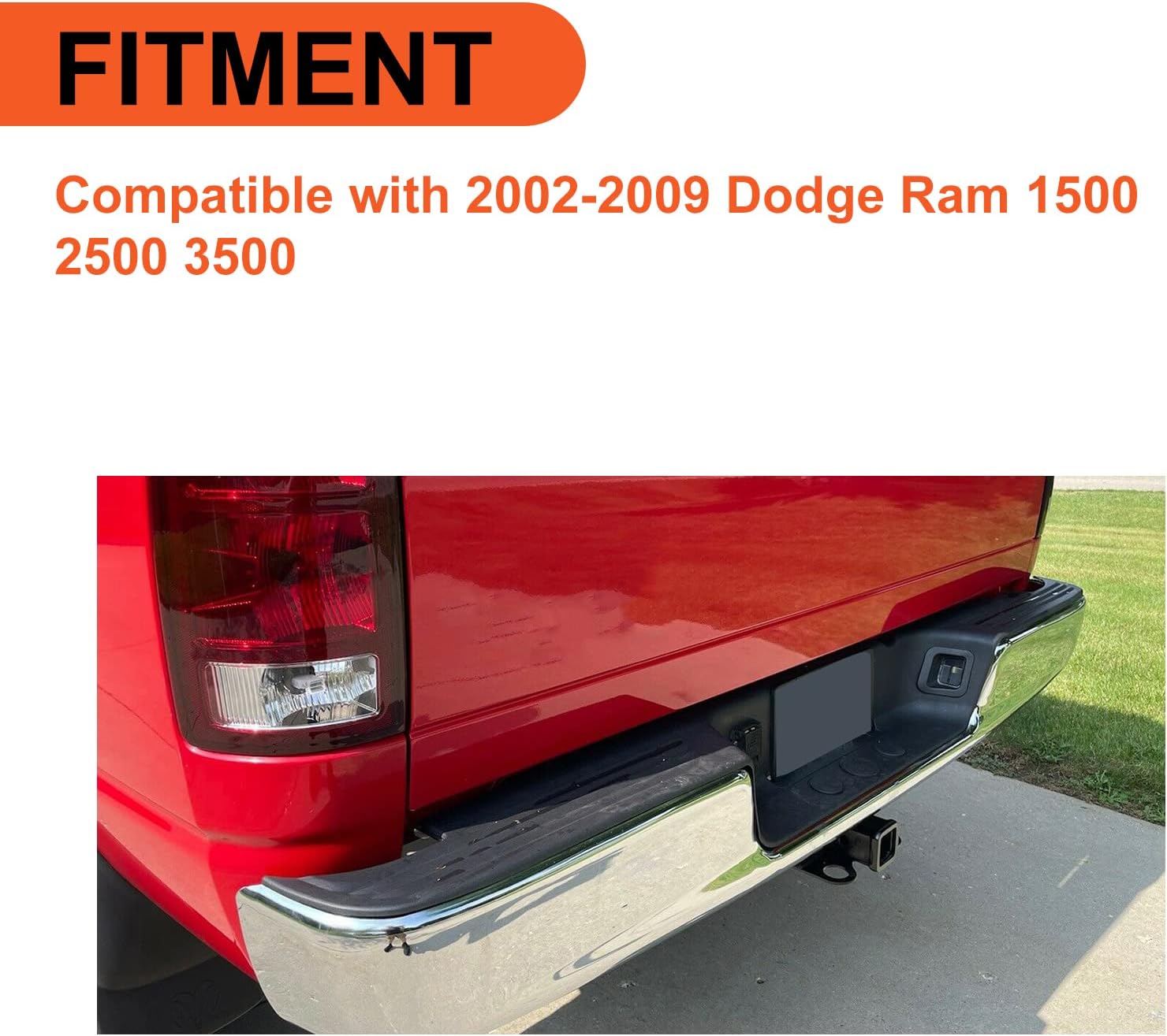 ECOTRIC Rear Step Bumper Assembly Compatible with 2002-2009 Dodge Ram 1500 2500 3500 W/License Plate Light Replace for CH1103111 CH1103108 55077107AD 55077107AF Fleetside Styleside Chrome