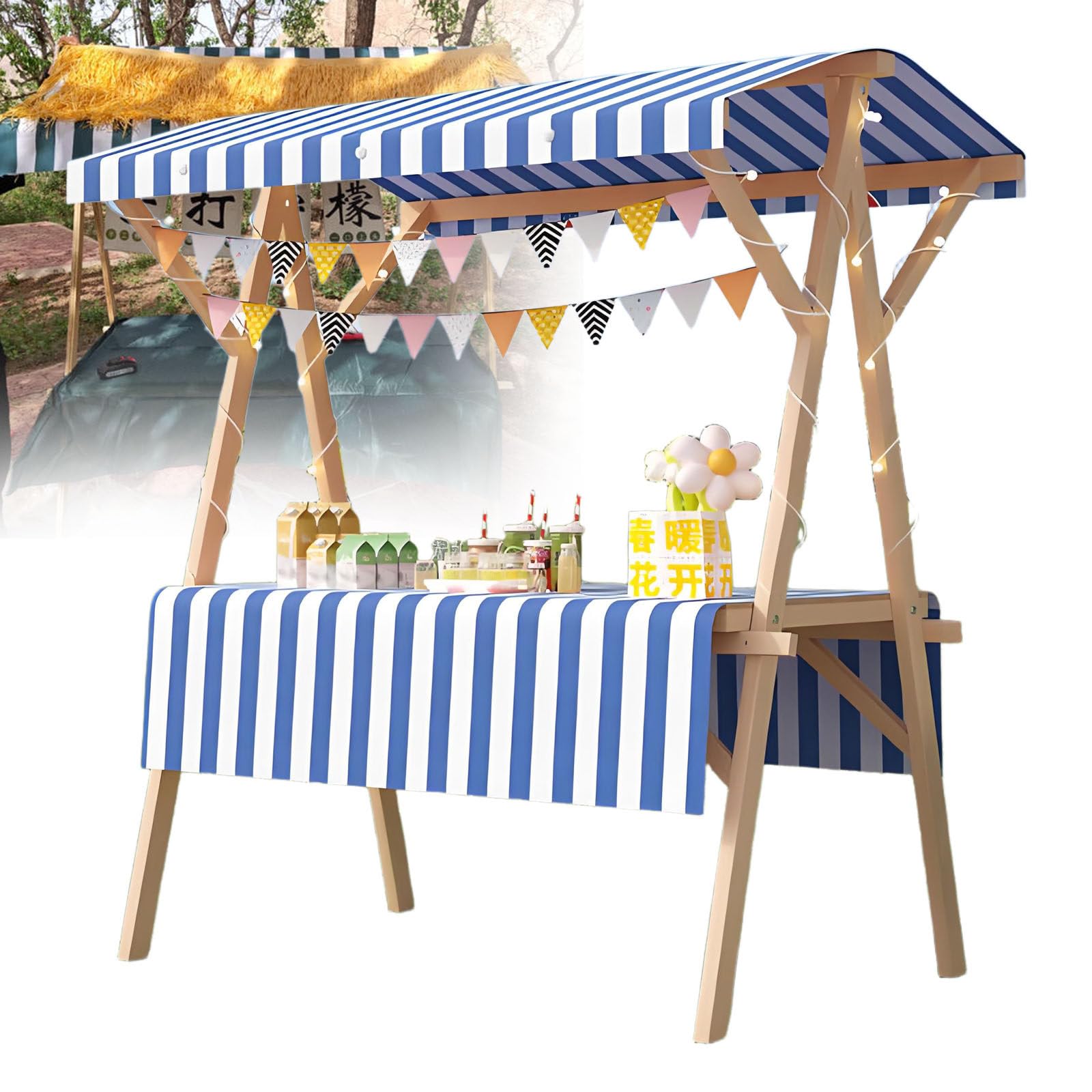 Chariot alimentaire pliable bois auvent stand ambulant restauration événementiel