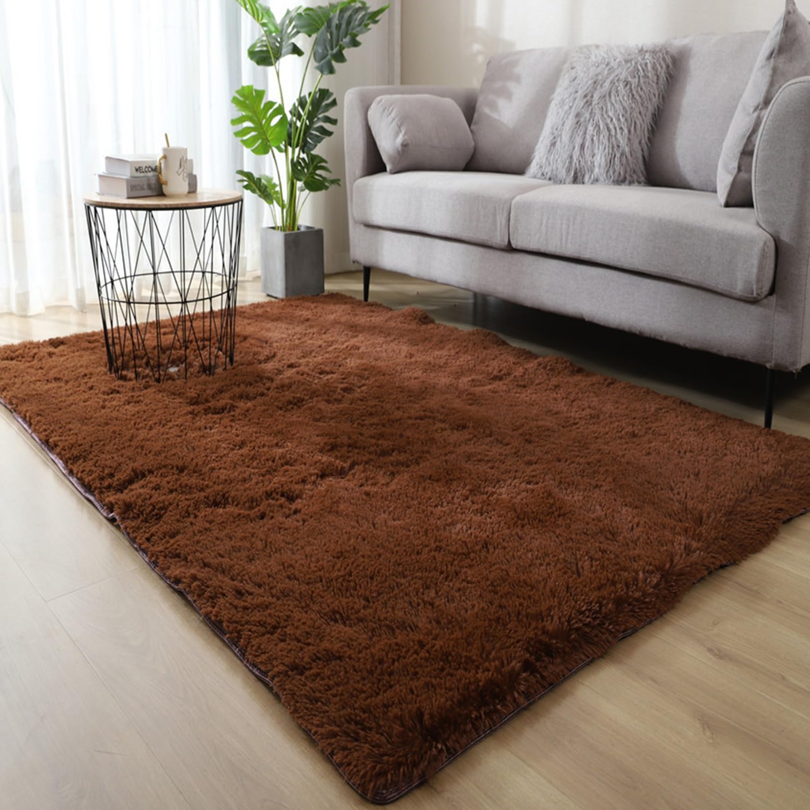 Dywany Shaggy Salon 100 x 200 cm Antypoślizgowy Duży Shaggy Dywaniki Miękkie Shaggy Wystrój Domu Wewnątrz Do Sypialni, Salonu, Pokoju Dziecięcego, brązowy