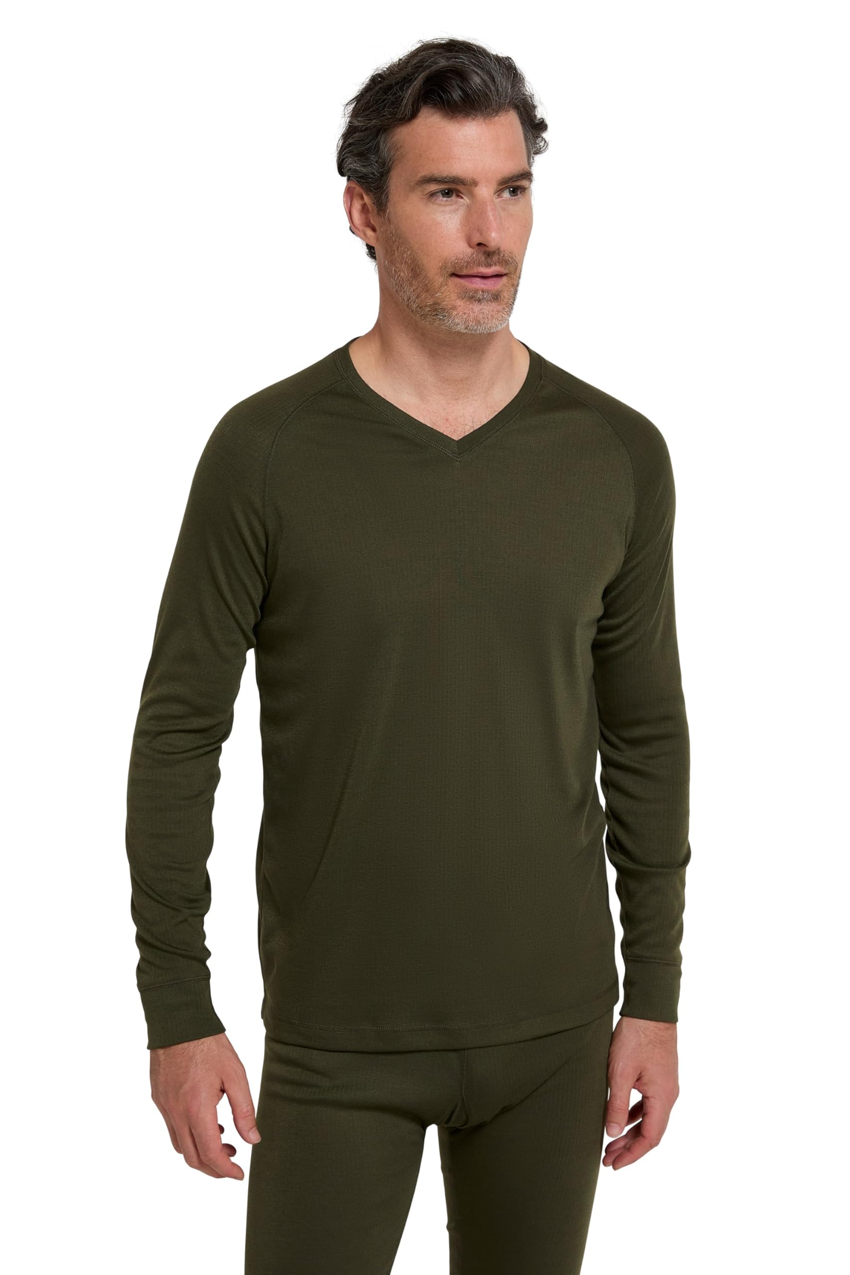 Mountain Warehouse Men's Khaki (V Neck) Talus V-Neck Baselayer Top - Warm, High Wicking Thermal Tee, Quick Drying, Lightweight - Best For, Cycling, Outdoors S