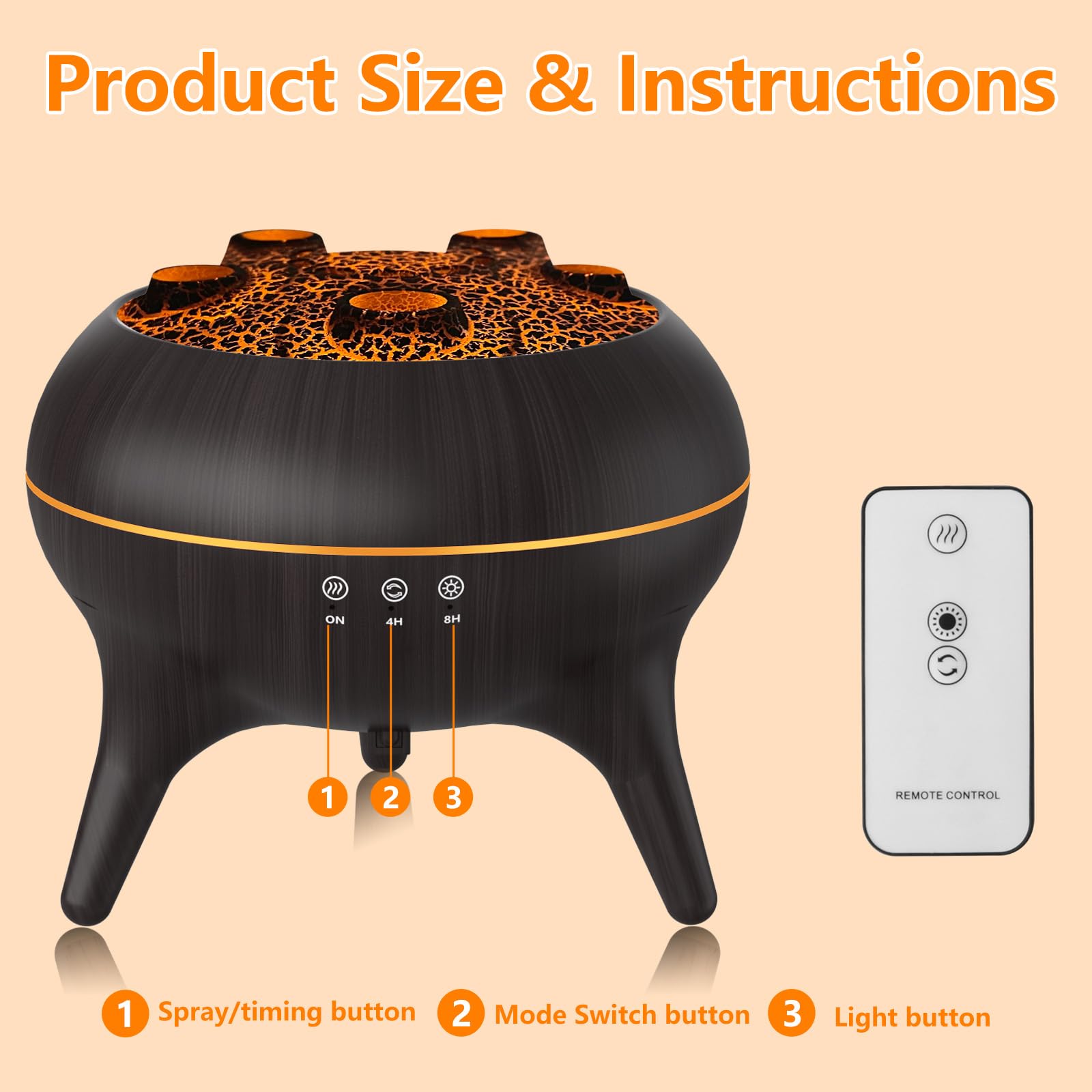 Flammen Aroma Diffuser, 250mL Luftbefeuchter Schlafzimmer, 2 Spray Muster DuftöL Diffuser,Air Diffuser Humidifier mit 7 Farben LED-Licht & Timing-Funktion Defuser für Kinder