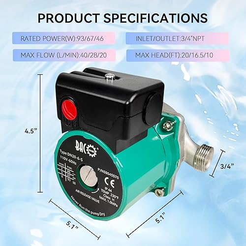 Miniatura 33 de BACOENG Bomba de circulación de agua caliente NPT de 3/4 pulgadas para calefacción por suelo radiante y sistema de recirculación w/conectores