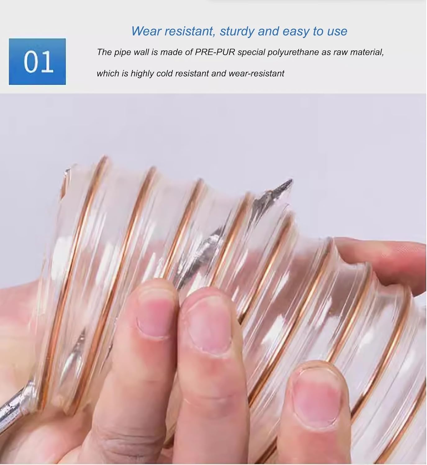 1.2mm PU集塵ホース 10フィート ヘビーデューティーフレックスクリアデブリ集塵ホース クランプ付き(Dia-2.4inch(