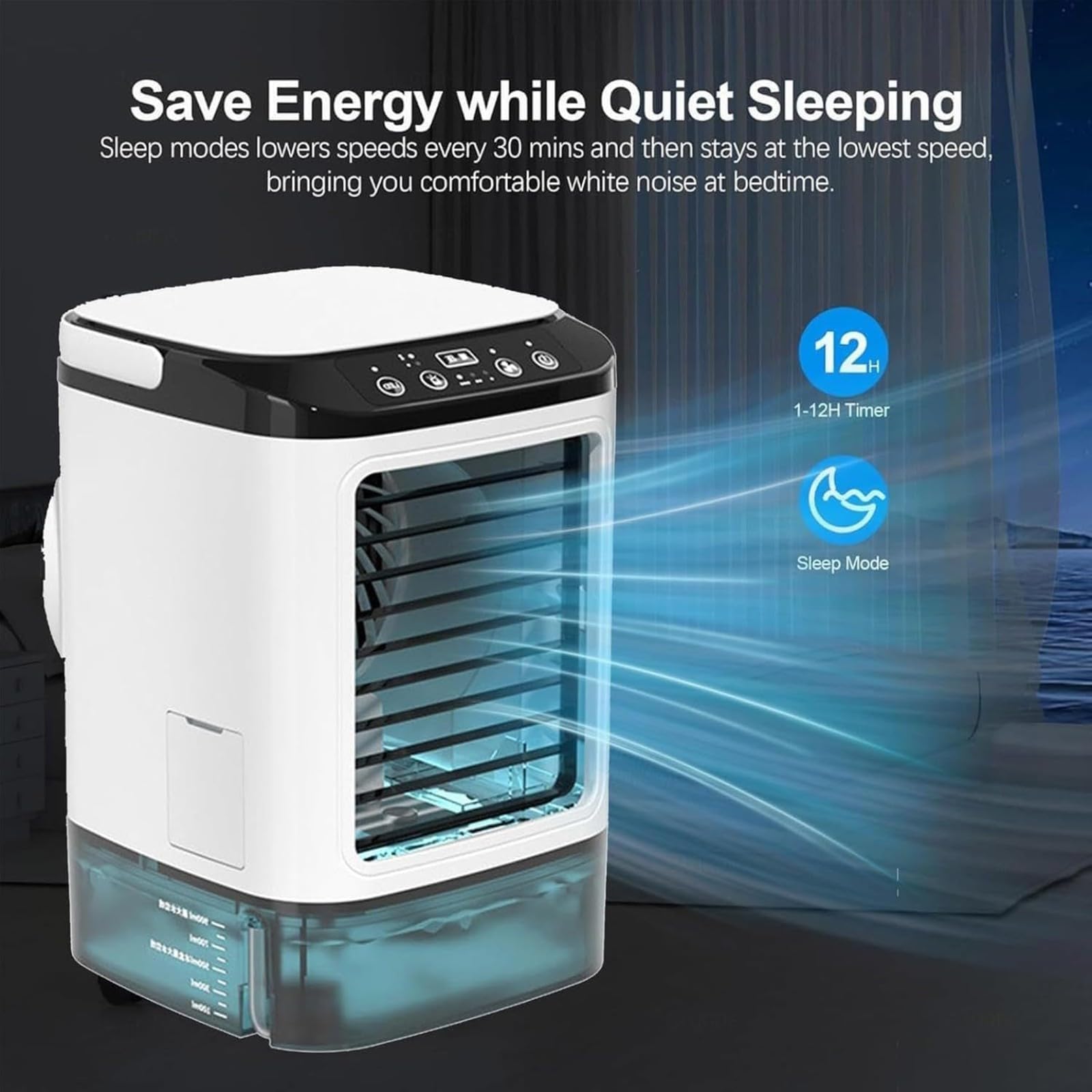 Aria condizionata portatile,ventilatore,ventilatore a risparmio energetico,mini refrigeratore 3 in 1,serbatoio da 900 ml,con luce LED,flusso d'aria regolabile,adatto per camera da letto Double spray