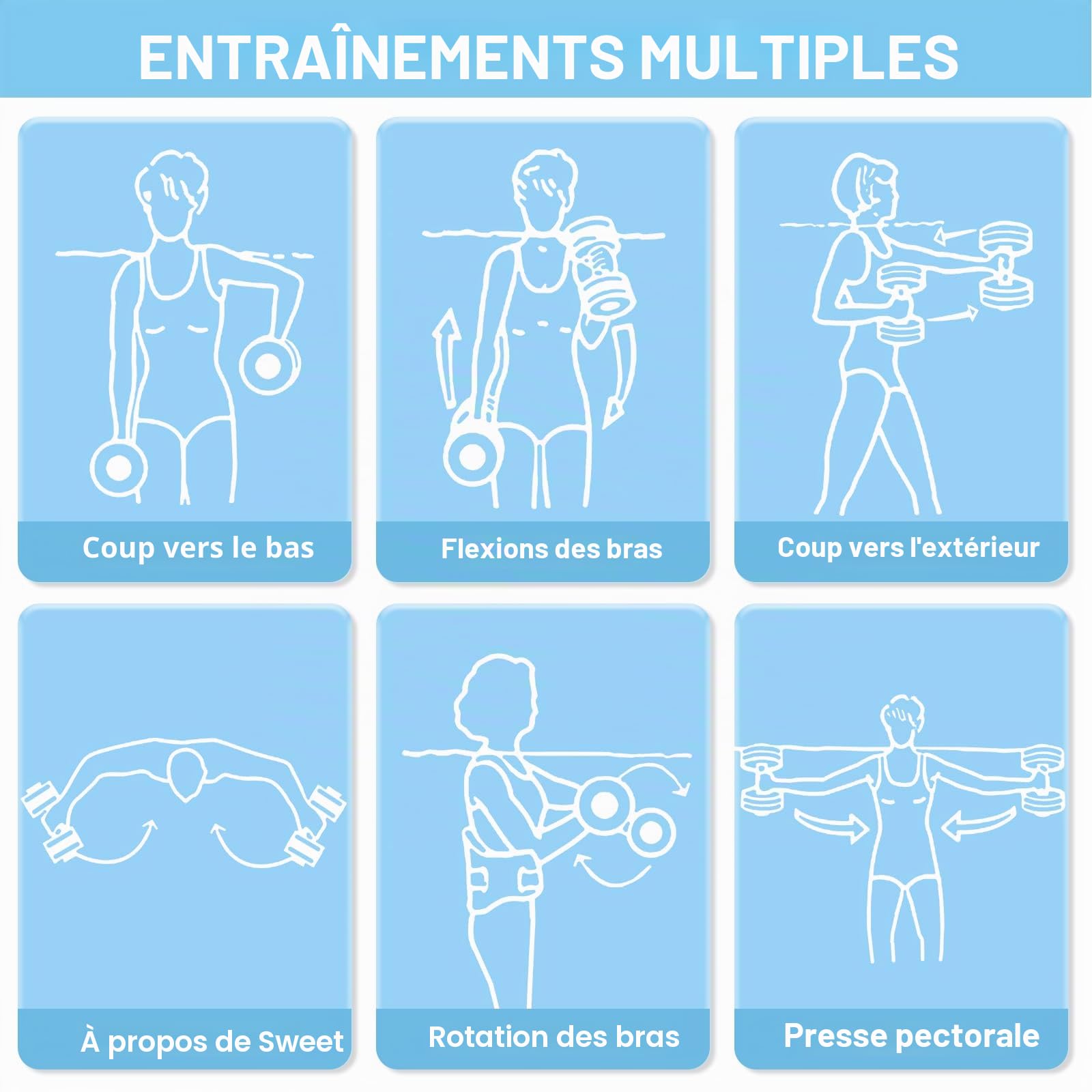 Sportneer Lot d'haltères en mousse EVA pour l'aquagym et l'aquafitness, appareils d'aquagym et accessoires pour un entraînement efficace de l'eau
