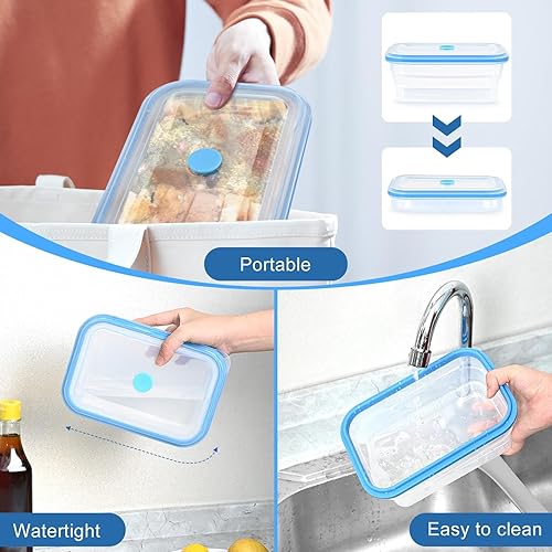 Miniatura 4 de Contenedores plegables para almacenamiento de alimentos, silicona premium, sin BPA, apto para microondas y horno, con tapas, para viajes, campamento