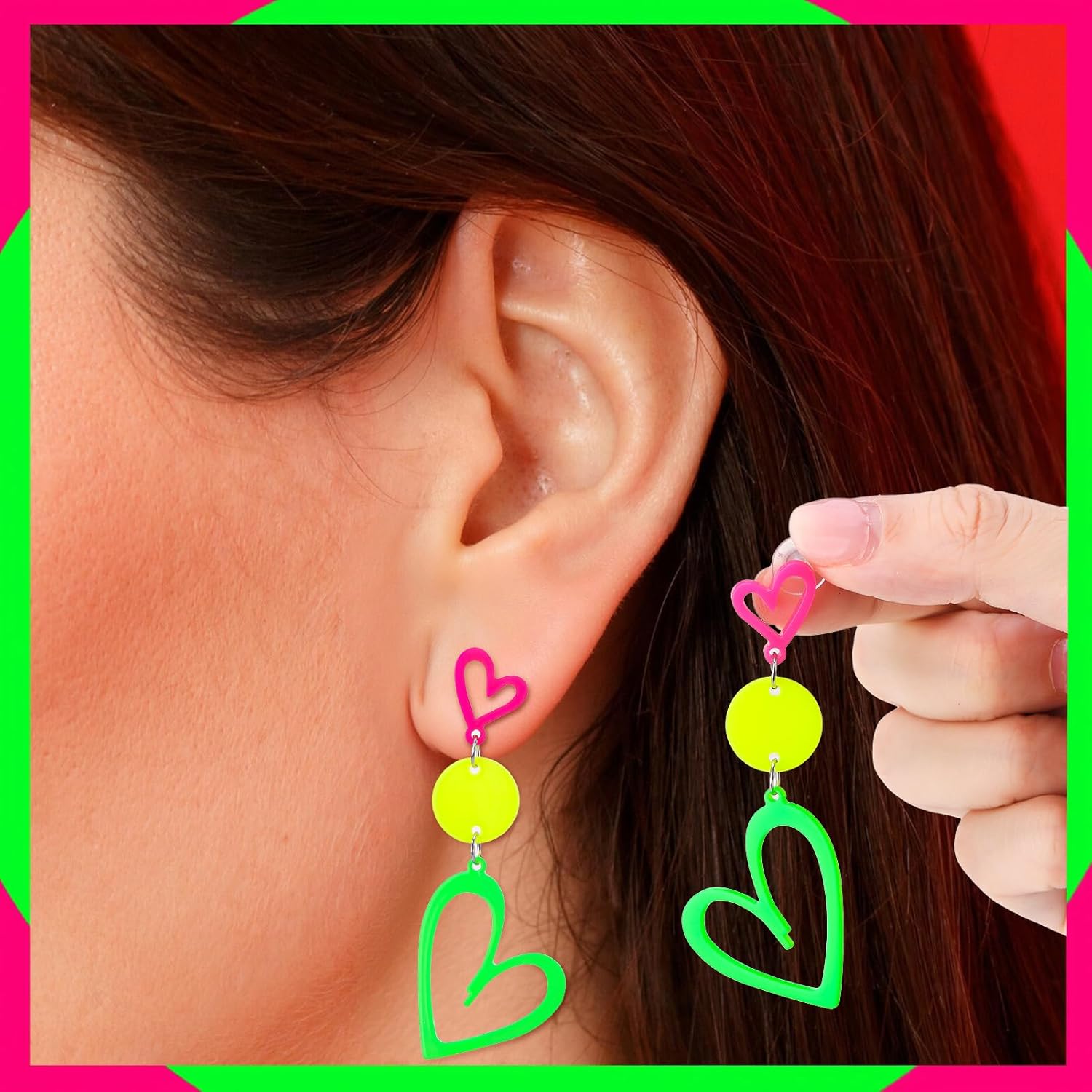 3 Pairs 80s 90s Neon Earrings for Women Glow Party Accessories Neon Jewelry for Halloween Costume Outfits - Image 4