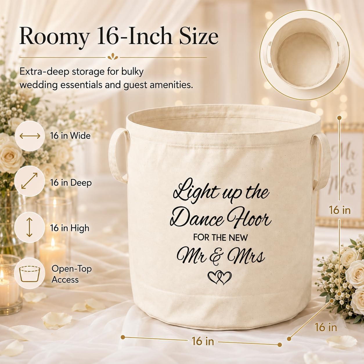 Wedding Basket 16in Ivory, Light Up the Dance Floor Basket for Glow Sticks