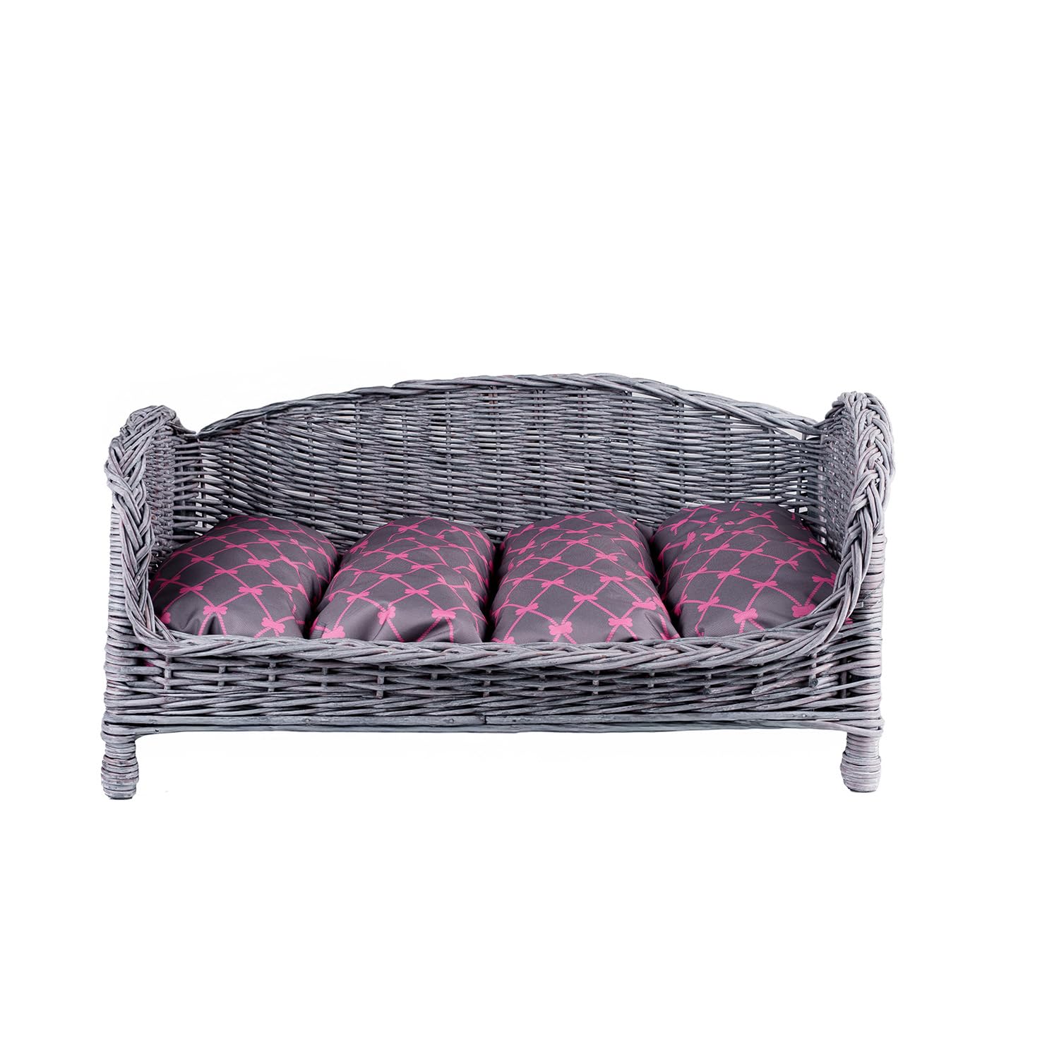 e-wicker24 Animal Basket Dog Basket Warehouse Made of Willow for Dogs Cats with Soft Cushion Deck Chair for Animals Cat Storage Dog Bed Cat Bed (Grey/Grey, 74 x 52 cm, H39)