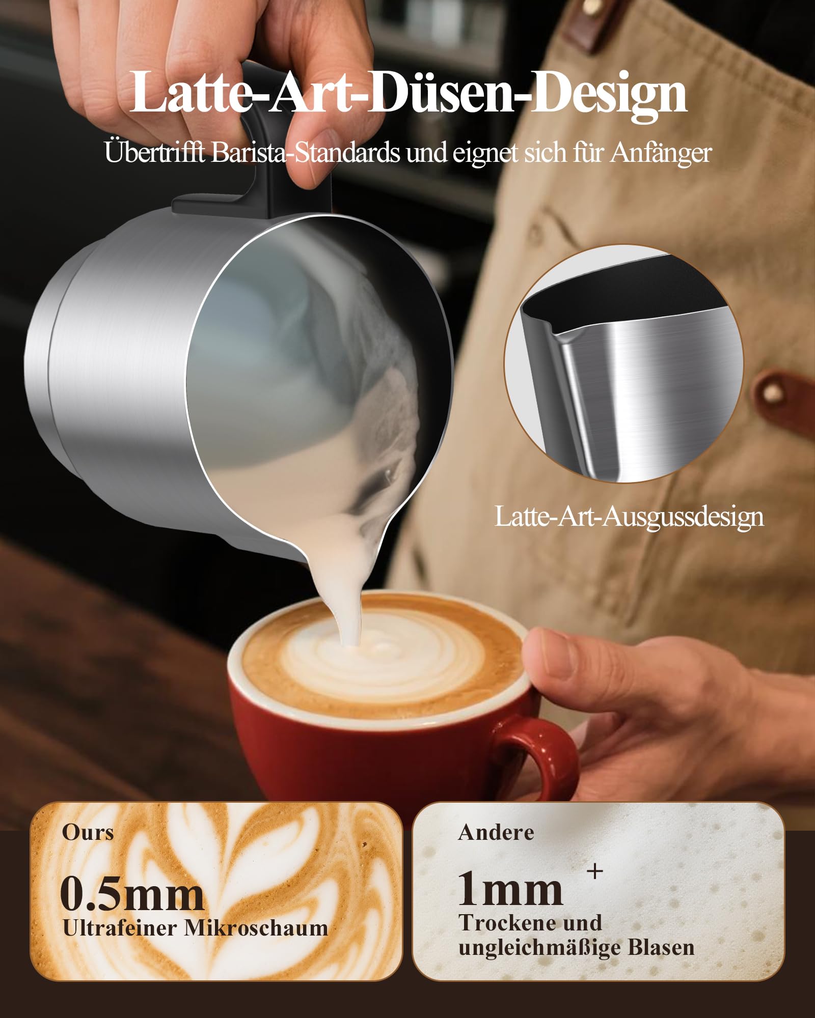 Milchaufschäumer Elektrisch 5 in 1 - Automatische Milchschäumer 500ml Großes Fassungsvermögen Milch Dampfer Spülmaschinenfest für Heißer Kalter Milchschaum Heiße Schokolade Latte Cappuccino
