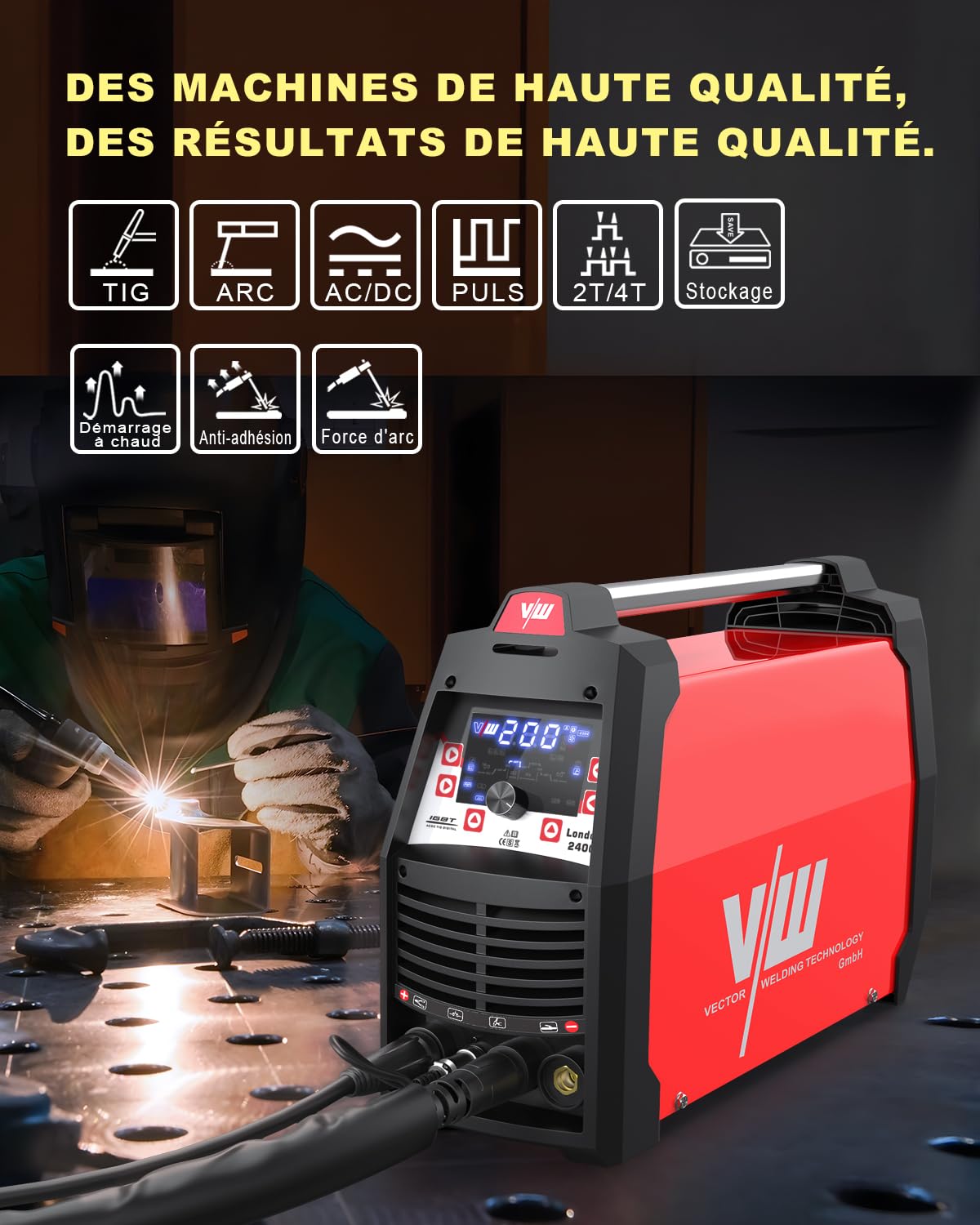 VECTOR WELDING Poste à Souder 4 en 1 TIG AC DC 200A Pulsé MMA Onduleur IGBT