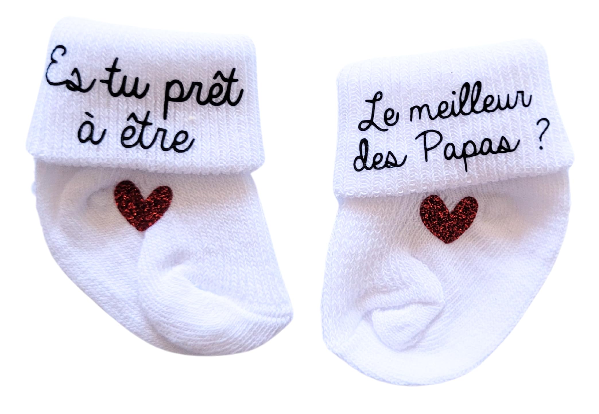 Chaussettes pour bébé d'annonce de grossesse au futur papa - thème le meilleur des papas (Petits coeurs rouges)