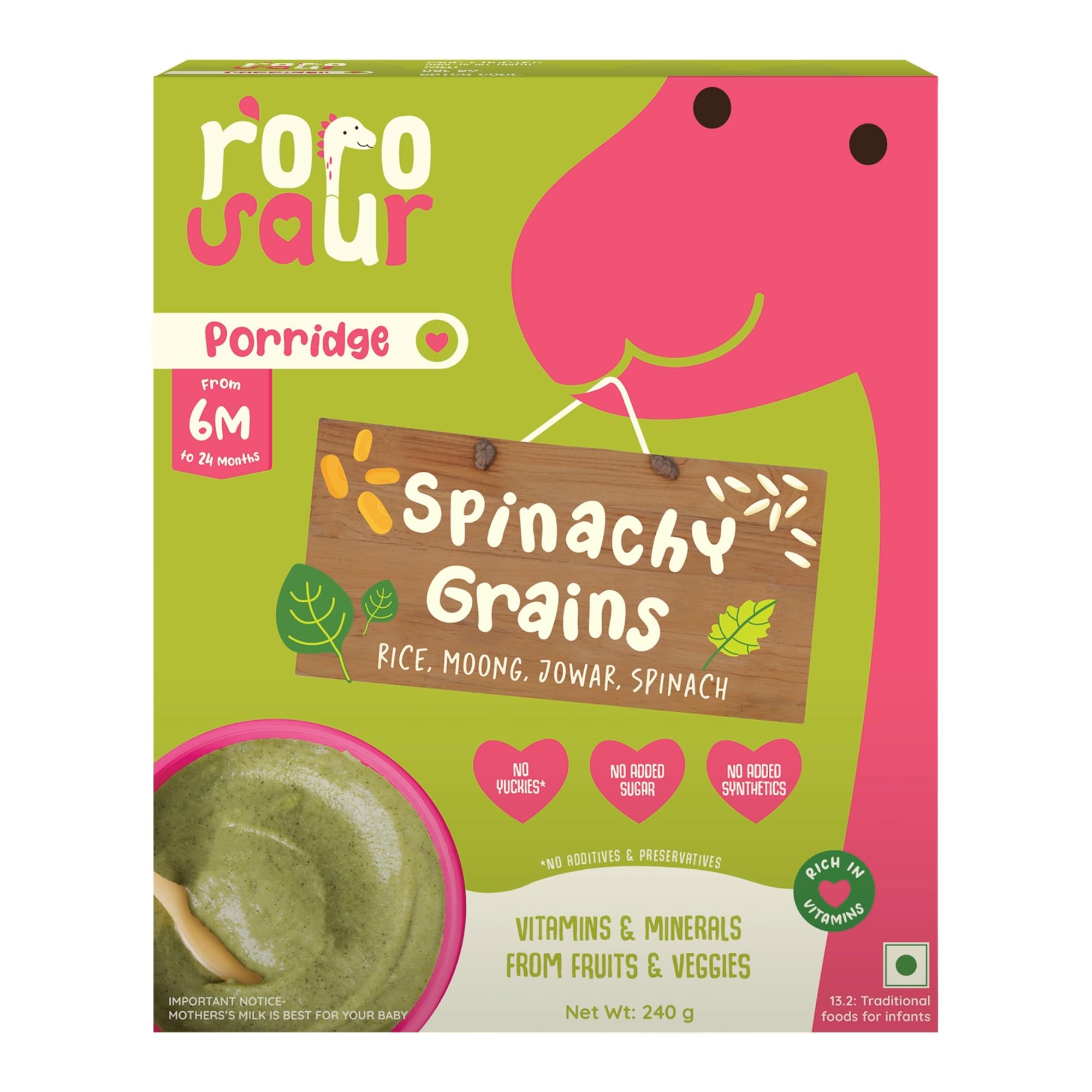 Rorosaur Porridge Mix with Spinach, Lentils & Rice, Nutrient Rich Baby Food | Rich in Vitamins & Minerals | Travel Friendly | No Milk, No Added Sugars, No synthetic vitamins, No preservatives, 240g (B0D9NKW7FG) Amazon Price History, Amazon Price Tracker