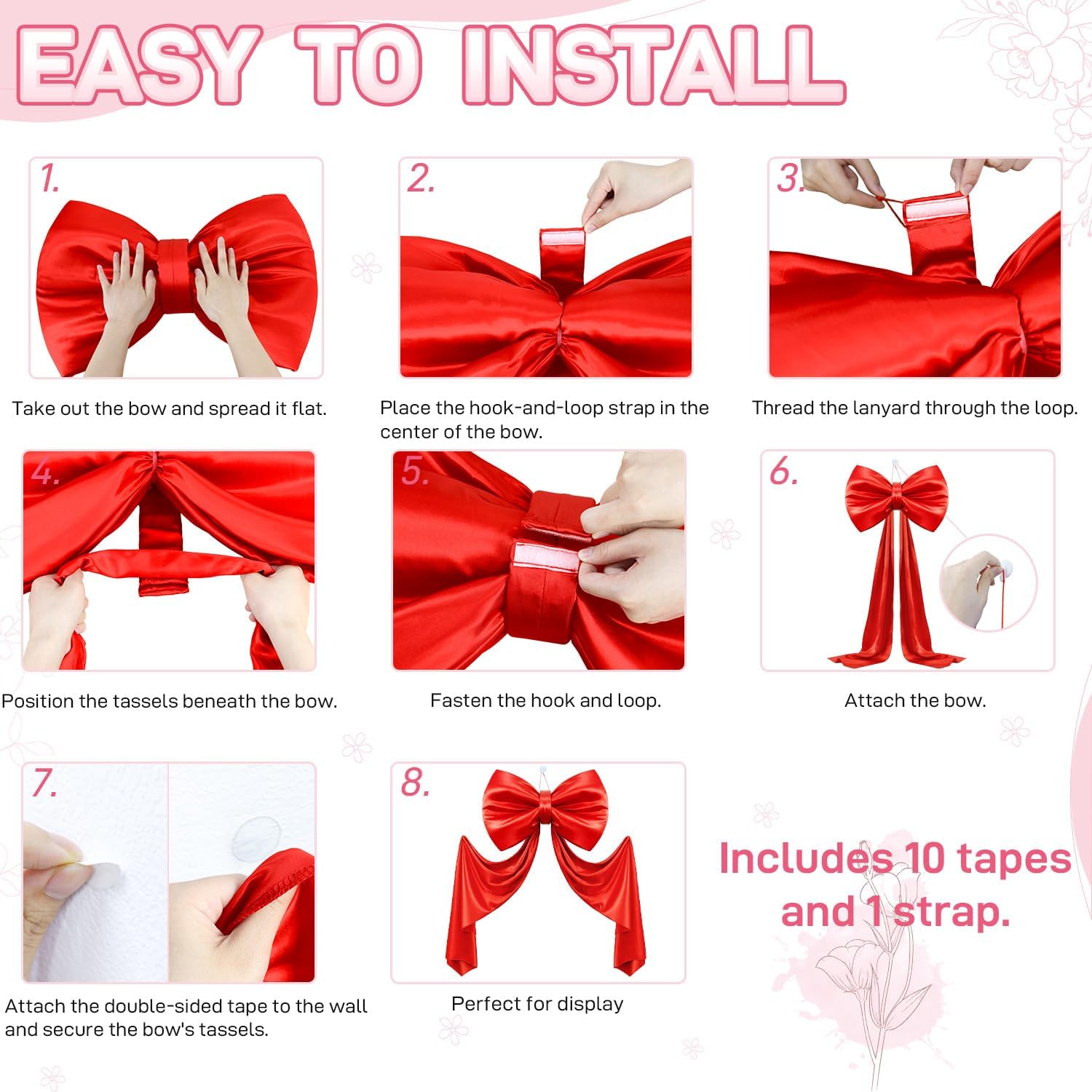 FOTSHARER Giant Bow Decoration Big Red Bow for Coquette Room Decor 70 x 22 Inches Large 3D Oversized Bow with Long Satin Ribbon for Wedding Birthday Backdrop Decorations Huge Coquette Home Wall