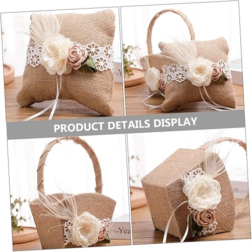 Miniatura 4 de Juego de cesta de boda anillo almohada niña cesta anillo almohada para dama de honor