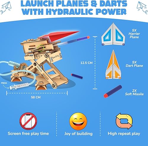 Miniatura 4 de Smartivity DIY 2 en 1 papel hidráulico aviones y dardos lanzador STEM juguete para niños de 6 a 14 años, regalos de cumpleaños para niños