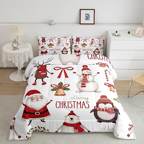 Juego de edredón de Navidad para niños, lindo juego de ropa de cama de pingüino de ciervo, muñeco de nieve de Navidad, relleno de edredón para niños