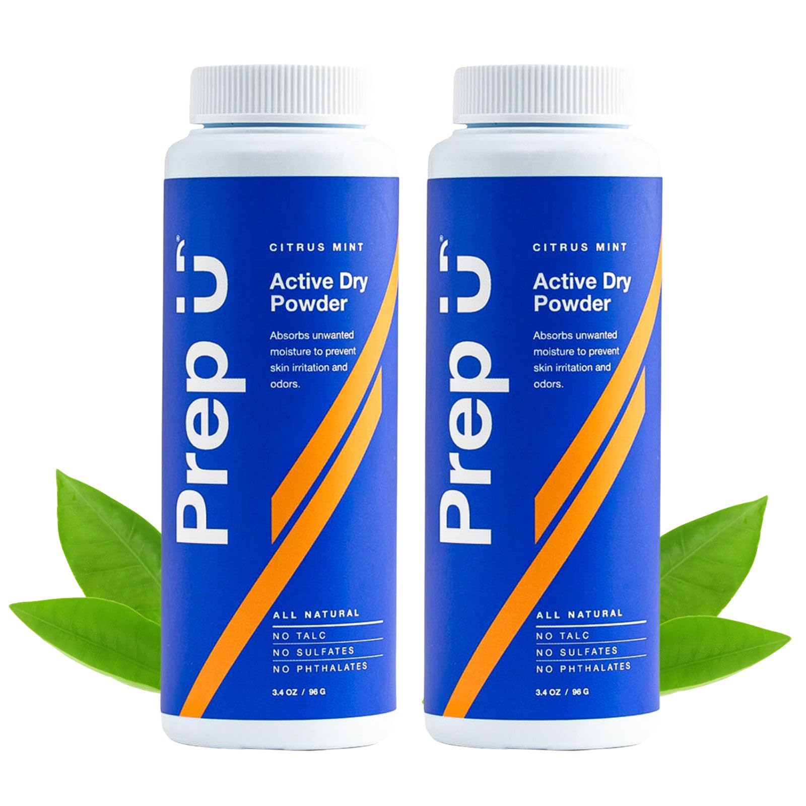 Prep U Active Dry Powder - Anti-Chafing, Odor Control for Groin, Feet, and Body - Talc Free Body Powder for Teens, Men and Athletes – 3.4 Oz (2 Pack)