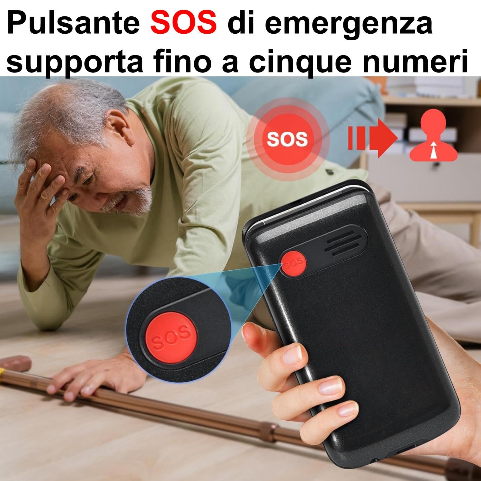 Qubo GSM Telefono Cellulare per Anziani 4G,Flip phone Telefoni Cellulari Tasti Grandi,Volume alto,Funzione SOS, 2.4"+1.77 Contatti con Immagini,Chiamata Rapida,Cellulare anziani Nero