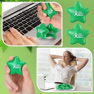 Arrowbash 100 Pcs Mental Health Awareness Items Mini Star Stress Ball Green Awareness Foam Toys for Adults Mental Health Gifts Anxiety Stress Relief Toys for Fundraiser Gifts Supporting Minds