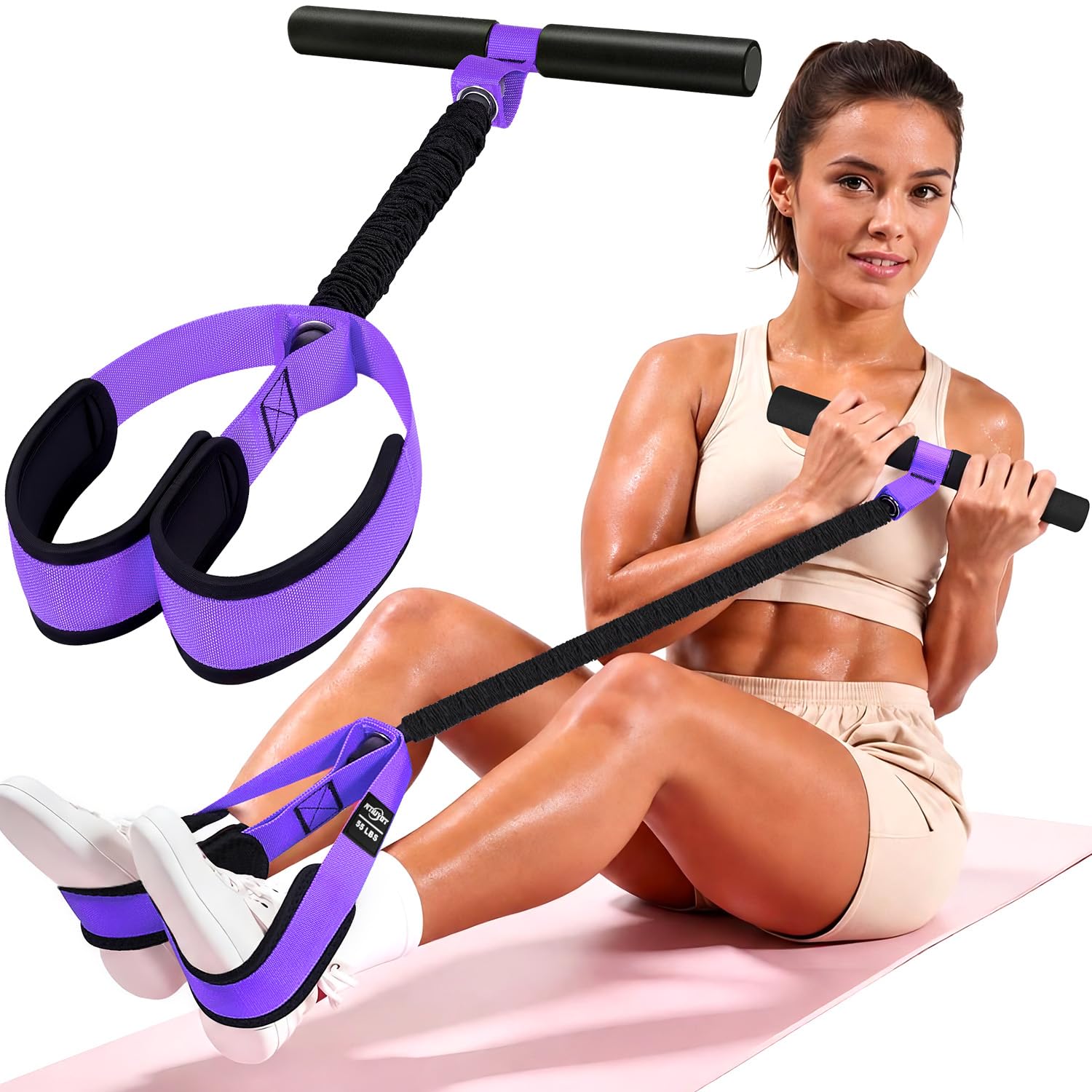 NTIUYOT Pedal Resistance Band with Handle, Upgraded Durable Thickened Latex Tubes and Soft Foam Fabric Foot Pedal, Sit Up Exercise Equipment for Abdomen, Waist, Arm, Core/ABS, Leg, Physical Therapy