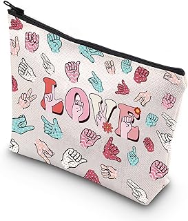 Sign Language Heart Makeup Bag Asl Gift Asl Interpreter Deaf Gift Gift for Asl Teacher Asl Zipper Pouch (LOVE HAND)