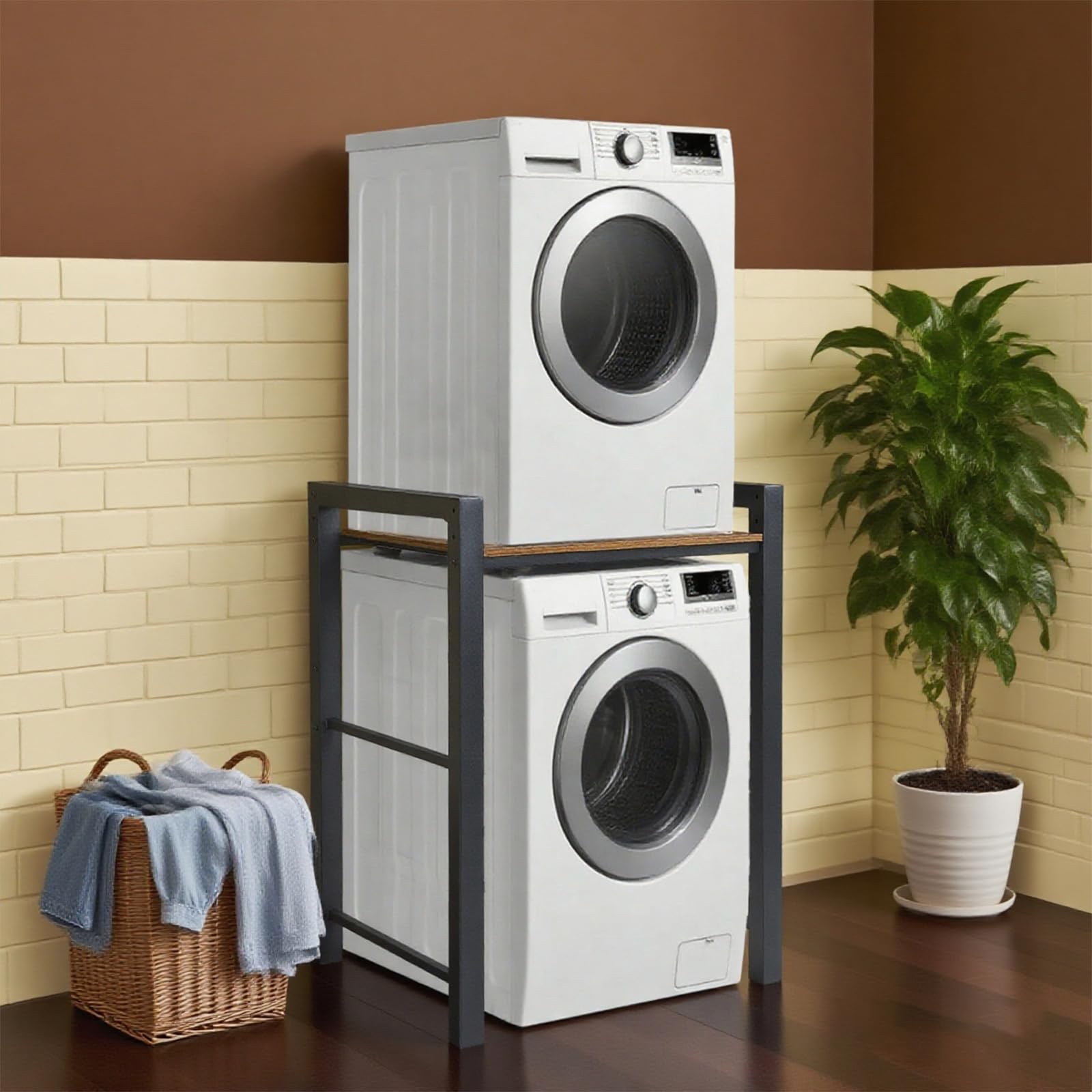 Regal über Waschmaschine mit Regalbrett,Waschmaschinenschrank Tragfähigkeit 300kg,Waschmaschinenregal für Waschmaschine und Trockner,Verbindungsrahmen Kit für Waschmaschine & Trockner