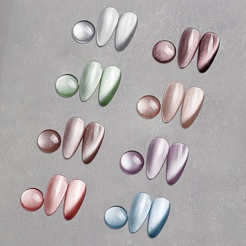 Miniatura 8 de MIZHSE Esmalte de uñas de gel de ojo de gato, juego de esmalte de gel magnético de cerámica de 8 colores con barra magnética, cristal brillante,