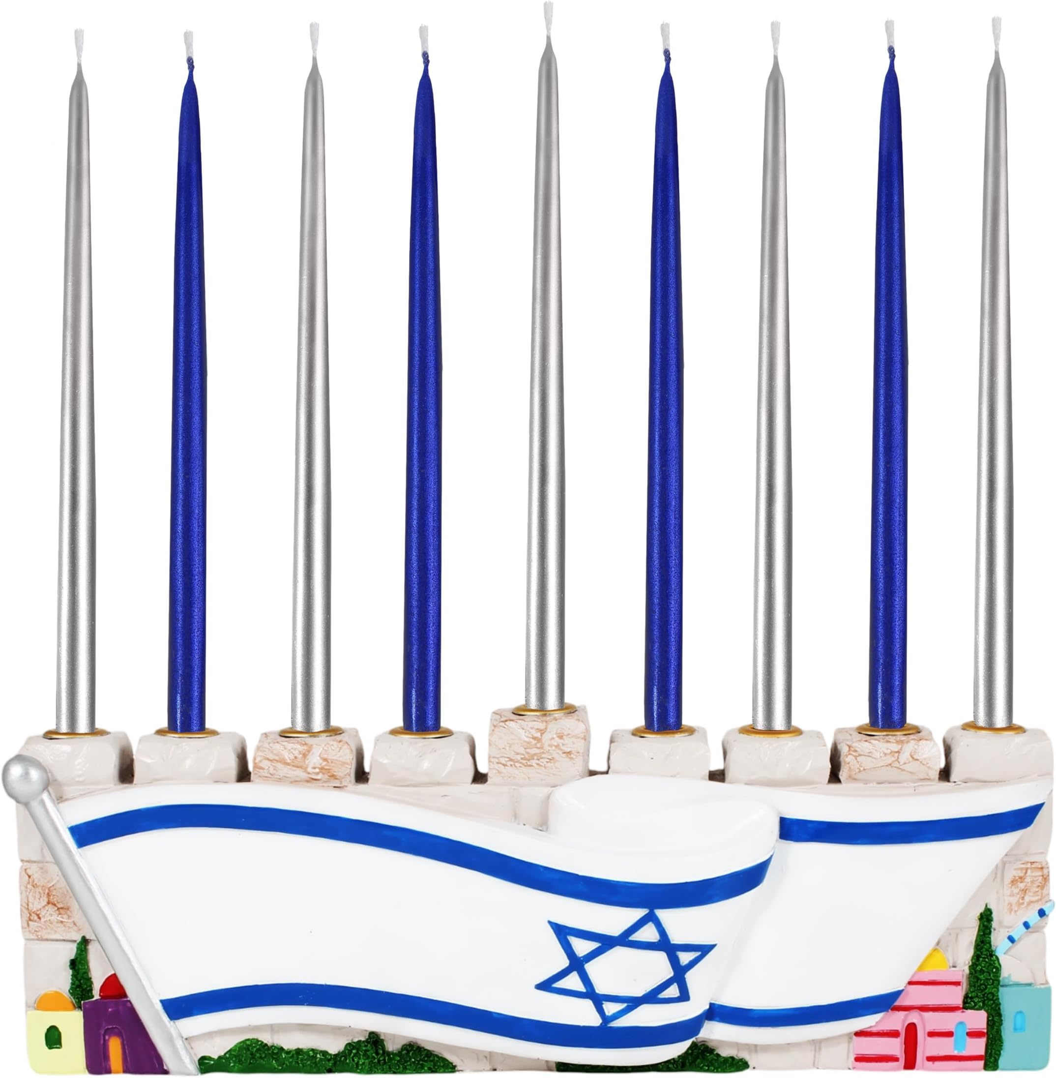 Zion Judaica Western Wall Menorah Am Yisrael Chai Chanukah Menorah 10โ Symbolic Hanukkiah Judaica Art Kotel Stones Chanukiah Fits Standard Hanukkah Candles