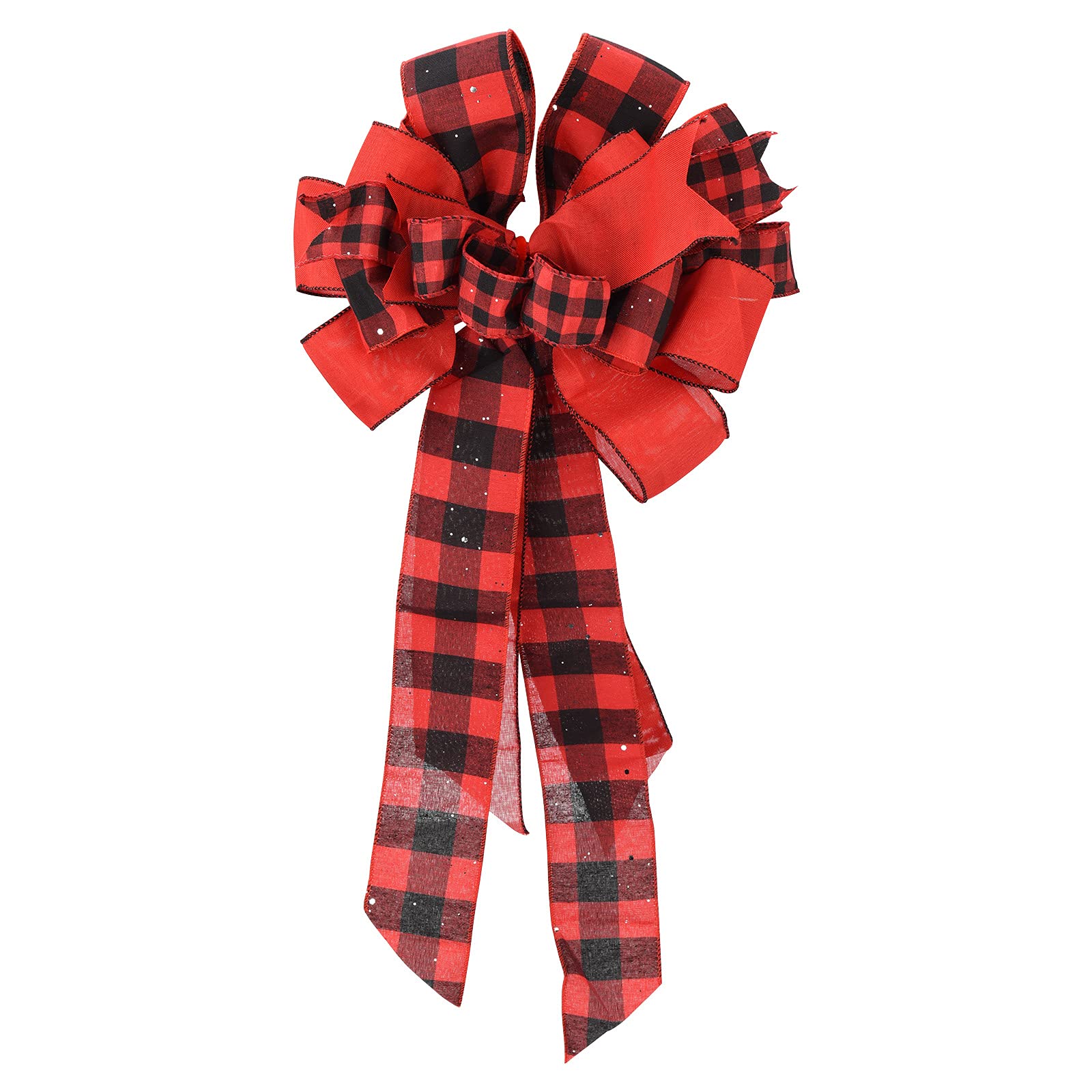 Christmas Tree Ornament Christmas Tree Topper Wreath Bows Buffalo checked Swag Bow Black and White Wreath Bow, Rustic Country Wall Art Door Hanging Decoration Home Decor(#1)