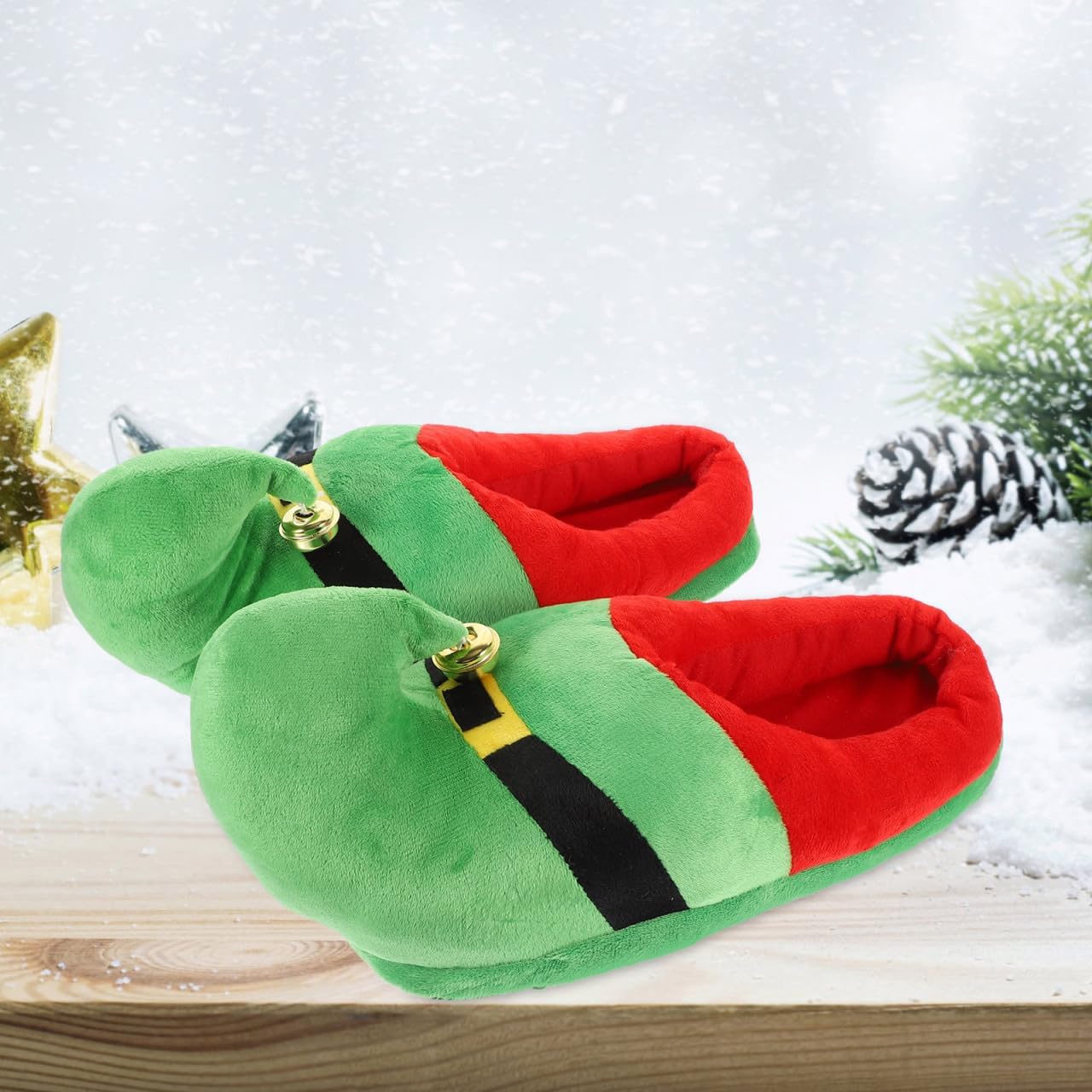 Amosfun Santa Claus Slippers Anti-slip Cotton Christmas Elf Slippers Costume Accessories Suitable for Men Women Size 8-12