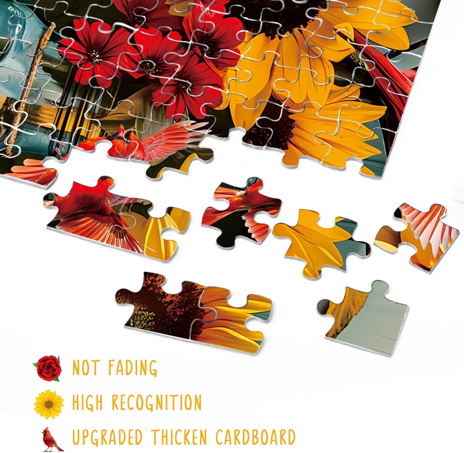 Sunflowers Bird Puzzle for Adults 1000 Pieces, Flower Religious Jigsaw Puzzle, Inspirational Cardinal Floral Easter Scripture Catholic Bible Puzzle